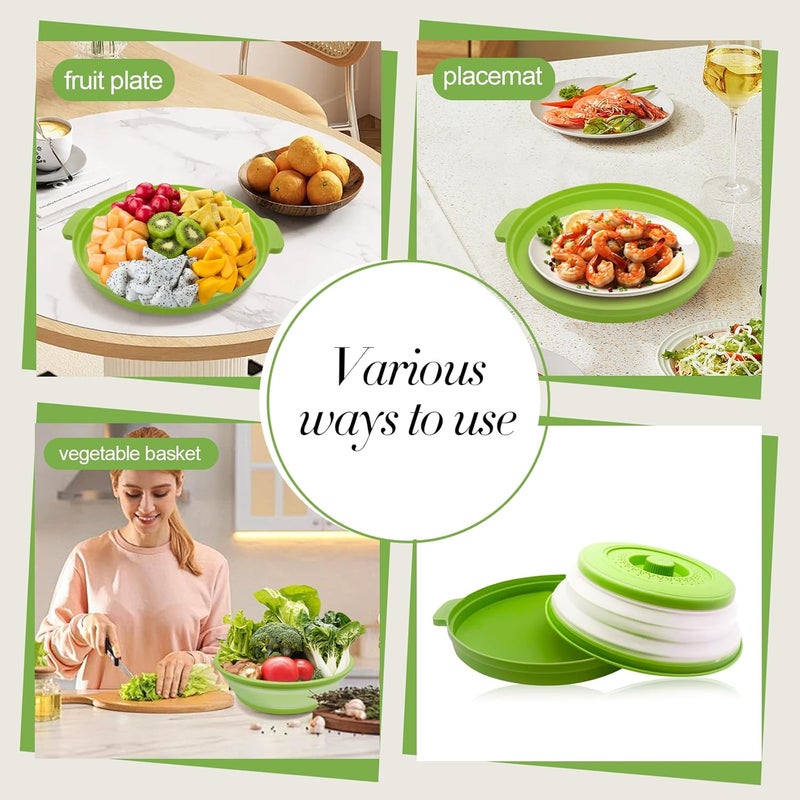 HANTUSWUS Microwave Splatter Cover 10.2 Inch, Collapsible Silicone Lid & Tray with Handles, Fits Standard & Compact Microwaves, Vented Splash Guard for Food, BPA-Free & Dishwasher Safe - Image 5